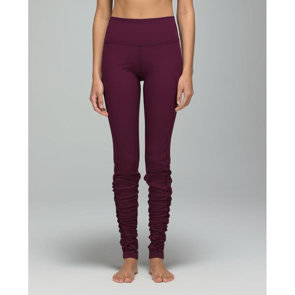 Lululemon Ready to Rulu 4 Burgundy High-Waisted Leggings Ruched Athleisure 28”